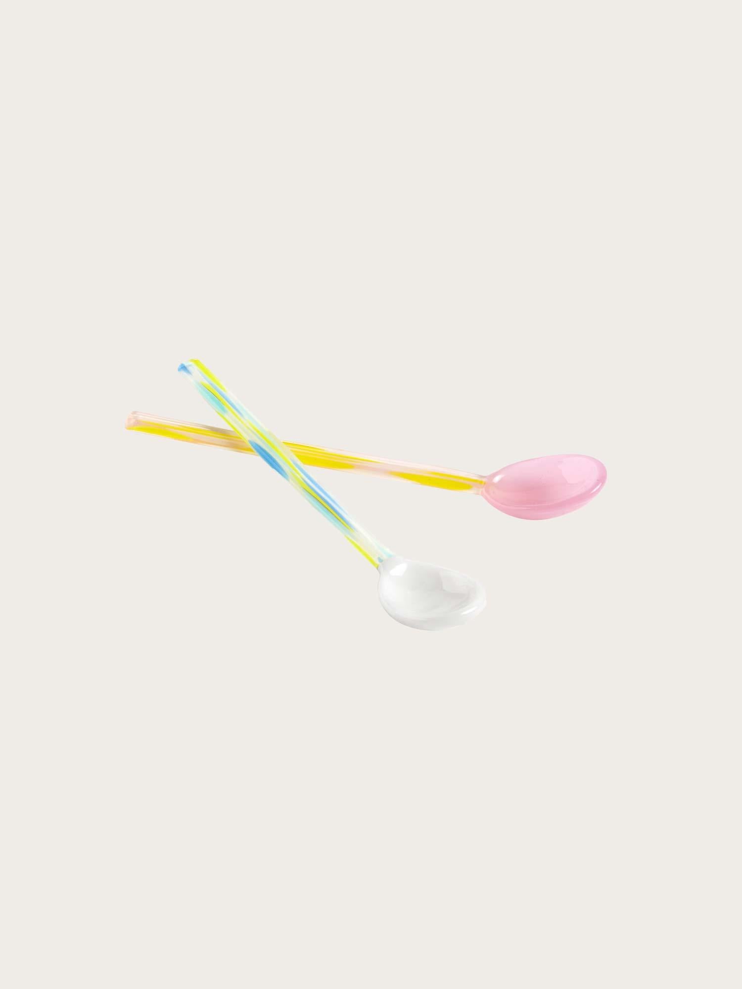 Glass Spoons Flat Set of 2 - Light Pink/White