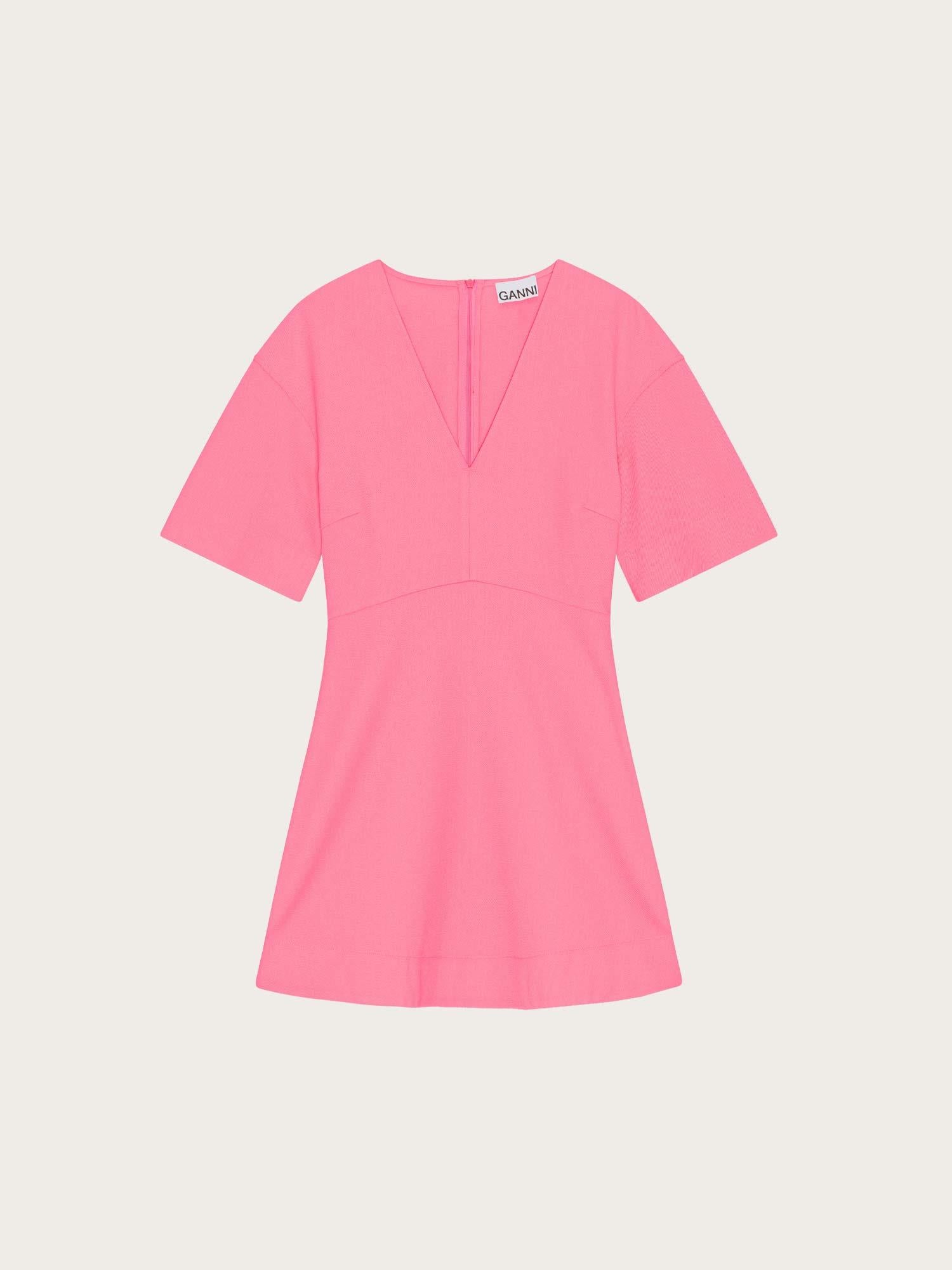 F7829 Stretch Suiting V-neck Mini Dress - Shocking Pink