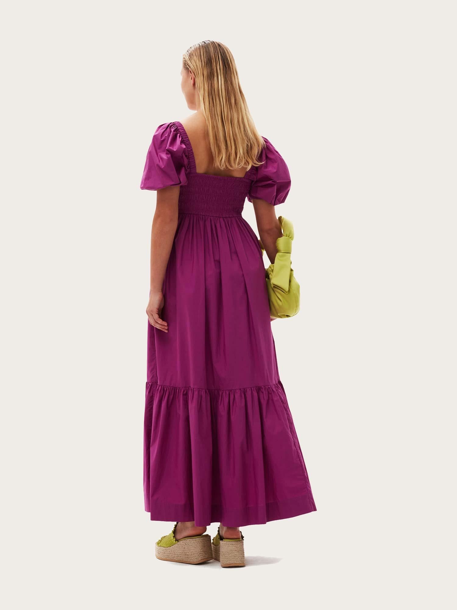 F8186 Cotton Poplin Smock Maxi Dress - Purple Wine