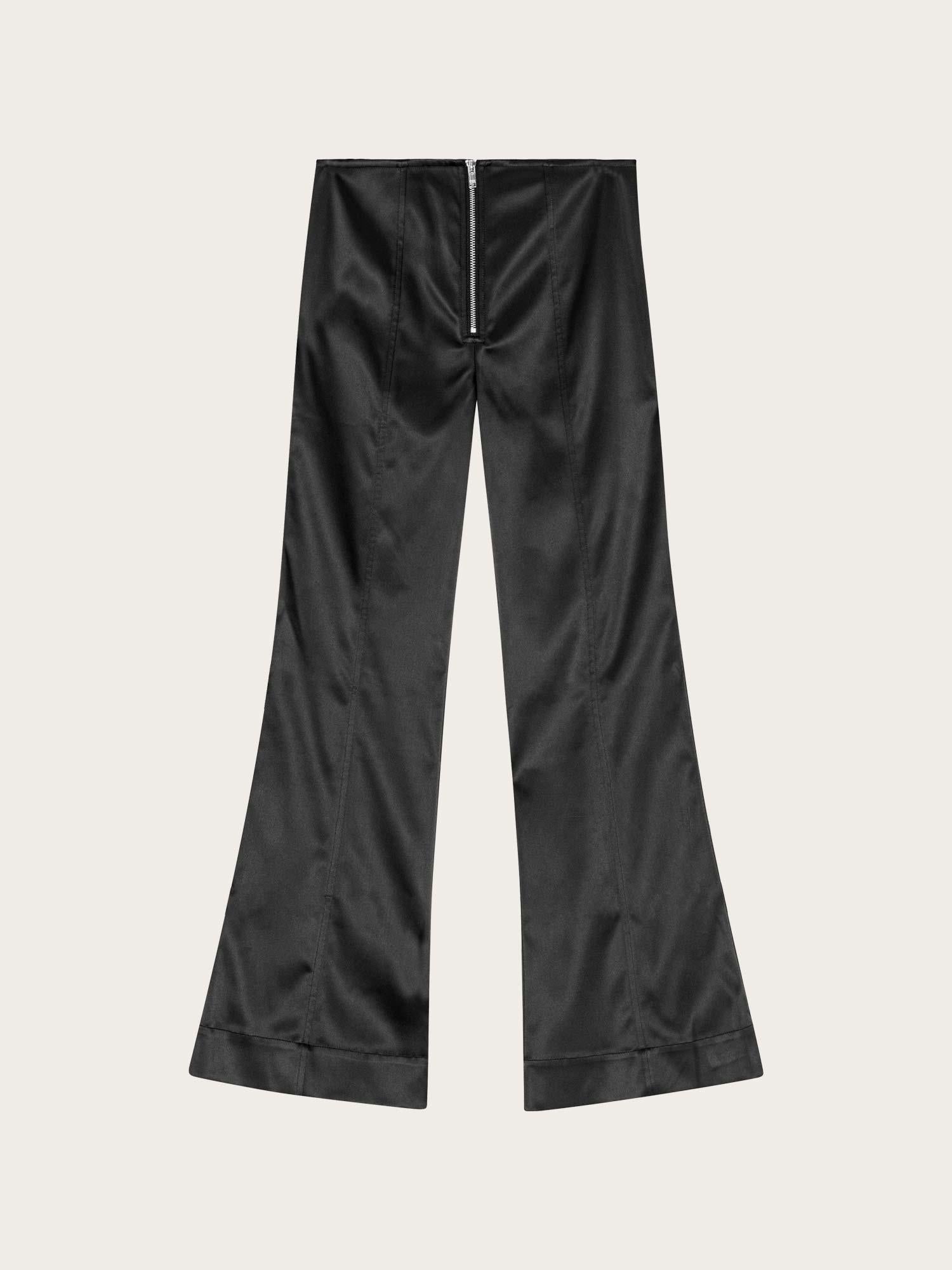 F8583 Double Satin Flared Pants - Black