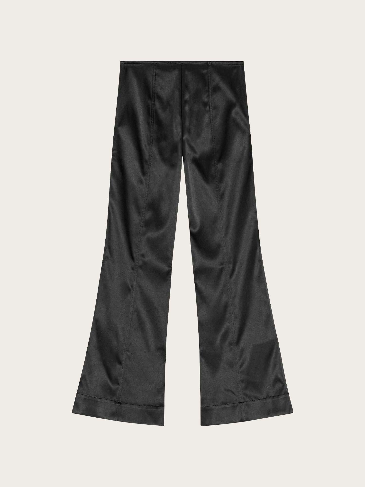 F8583 Double Satin Flared Pants - Black