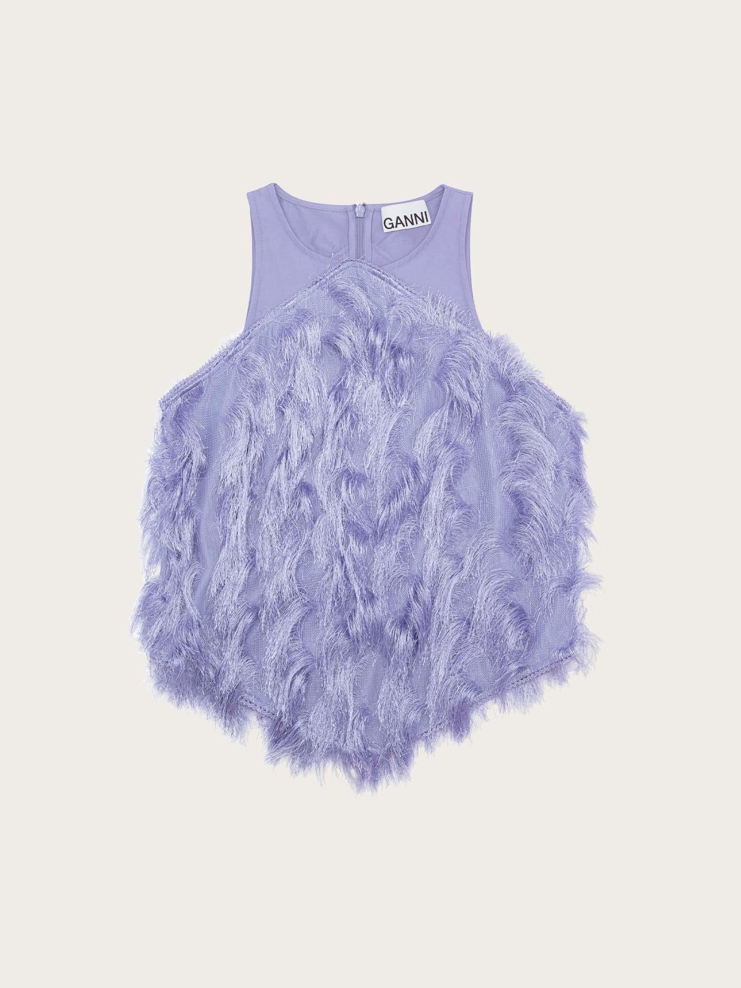 F7197 Fringe Mesh Top - Persian Violet