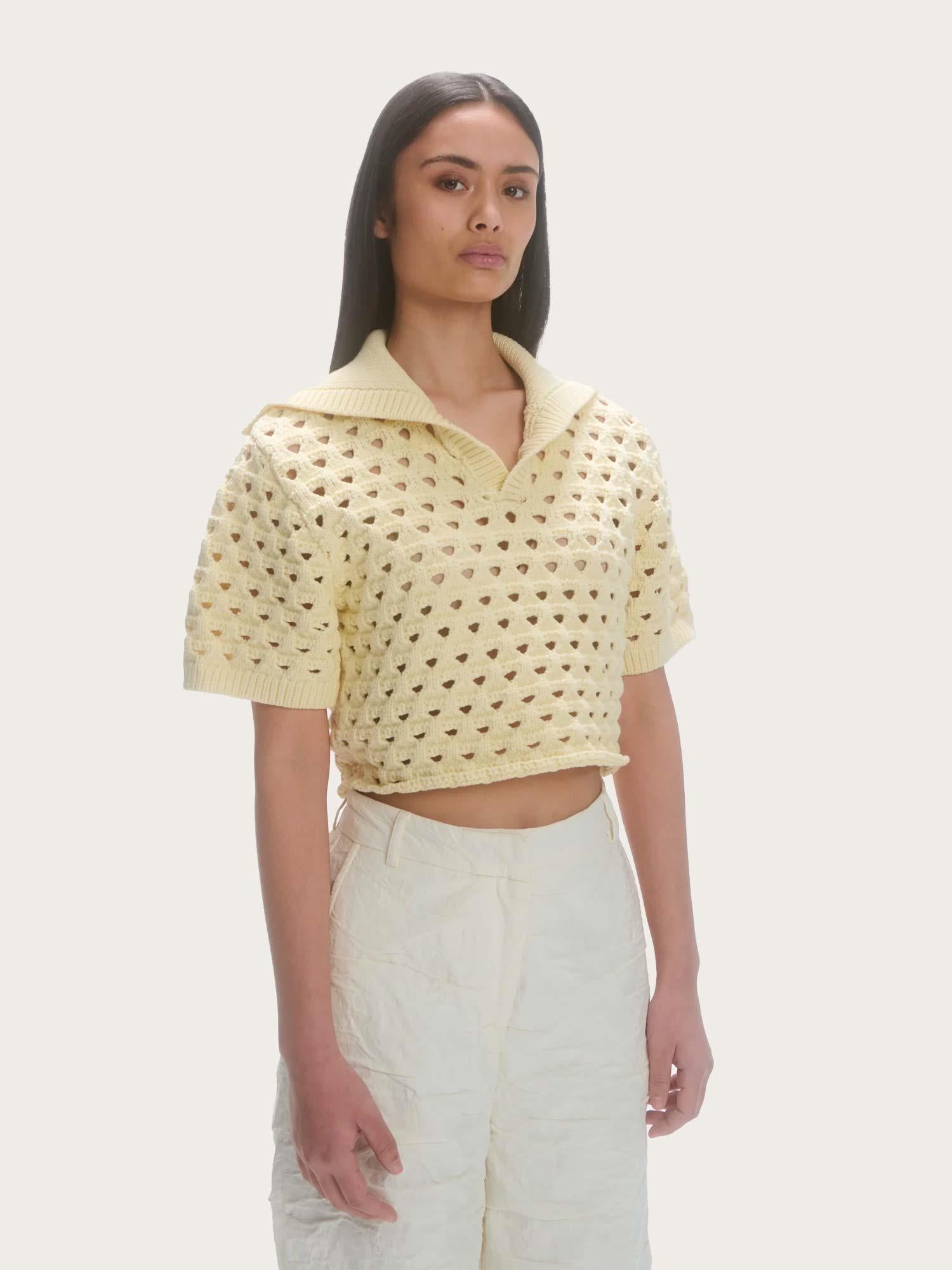 Knitted Short Sleeve Polo - Eggshell