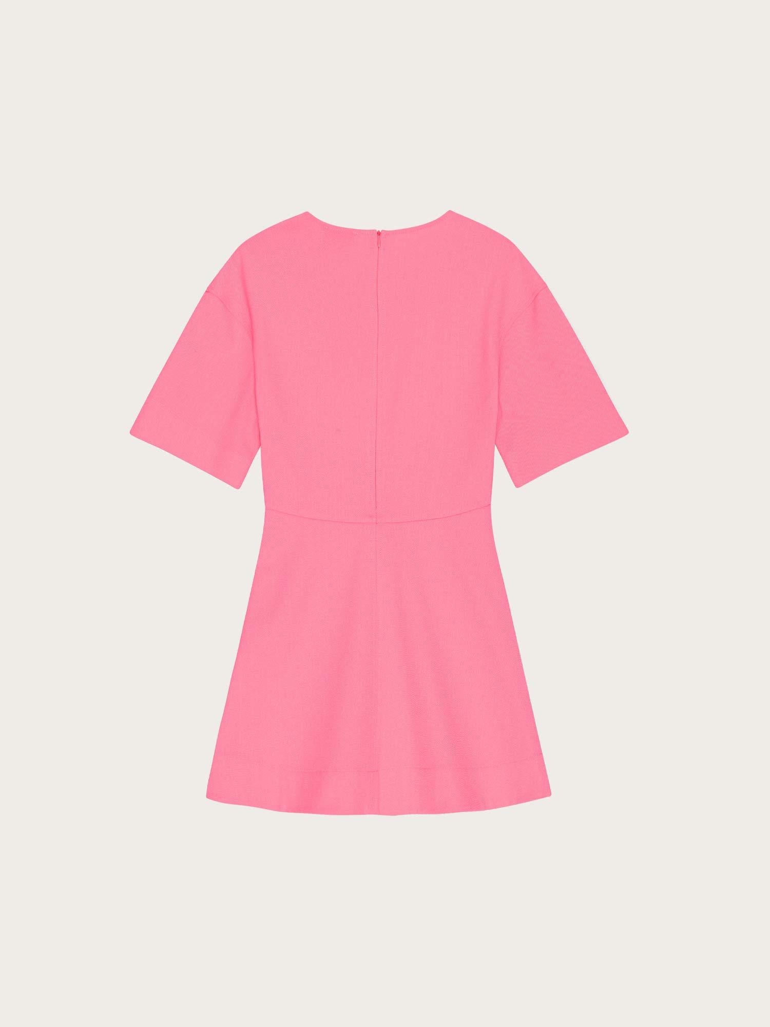 F7829 Stretch Suiting V-neck Mini Dress - Shocking Pink