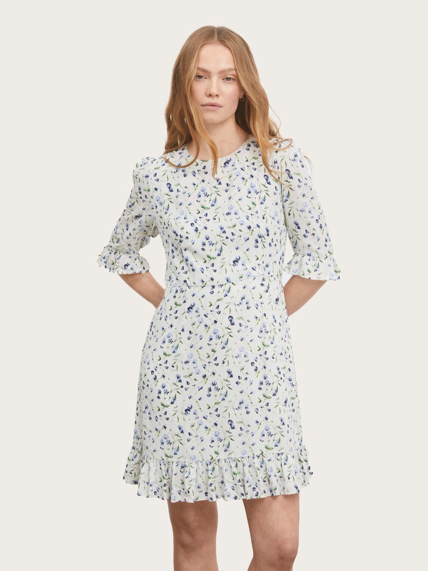 Annabella Dress - Blue Branch Print