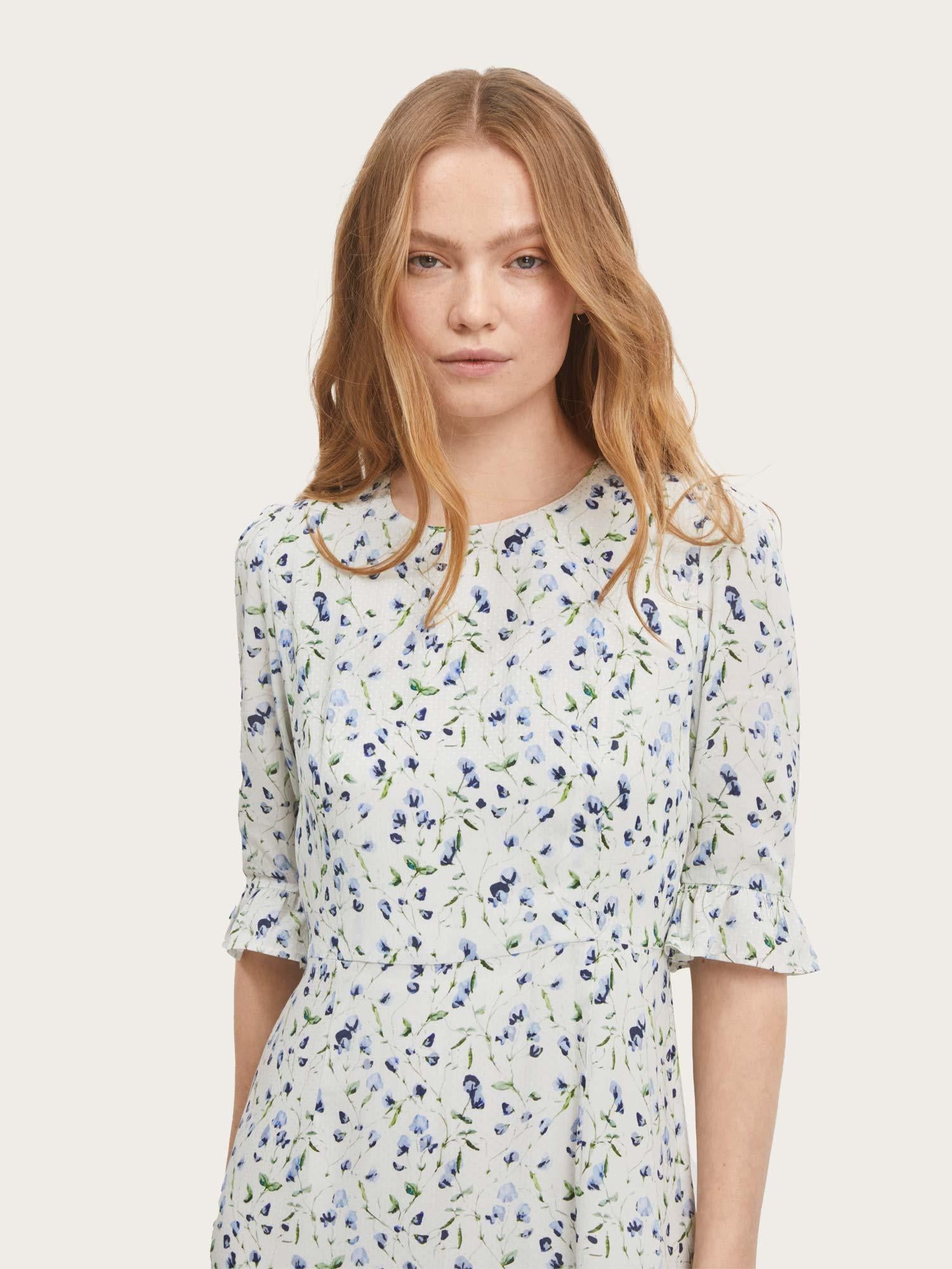 Annabella Dress - Blue Branch Print