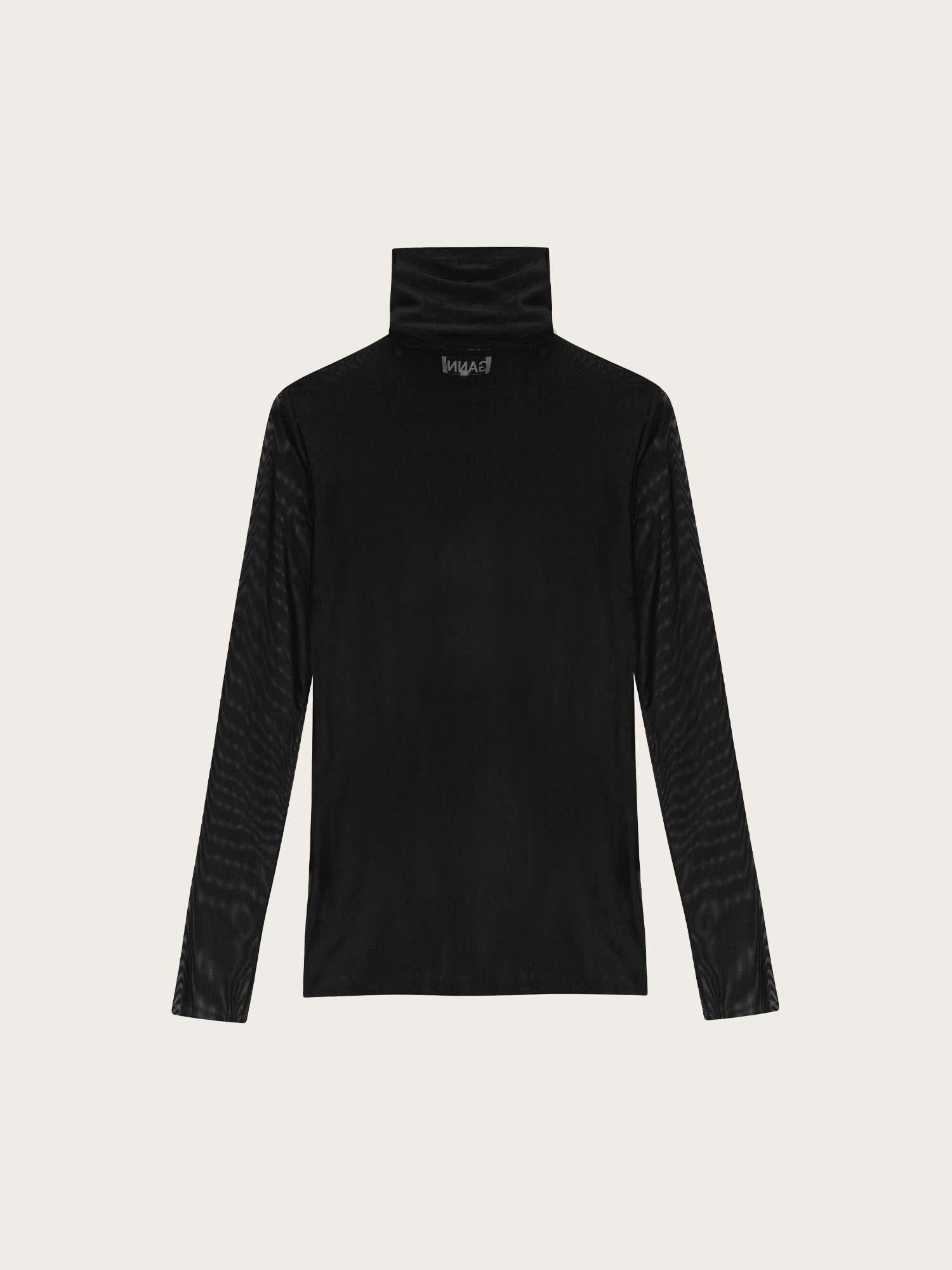 T3815 Solid Mesh Long Sleeve Rollneck - Black