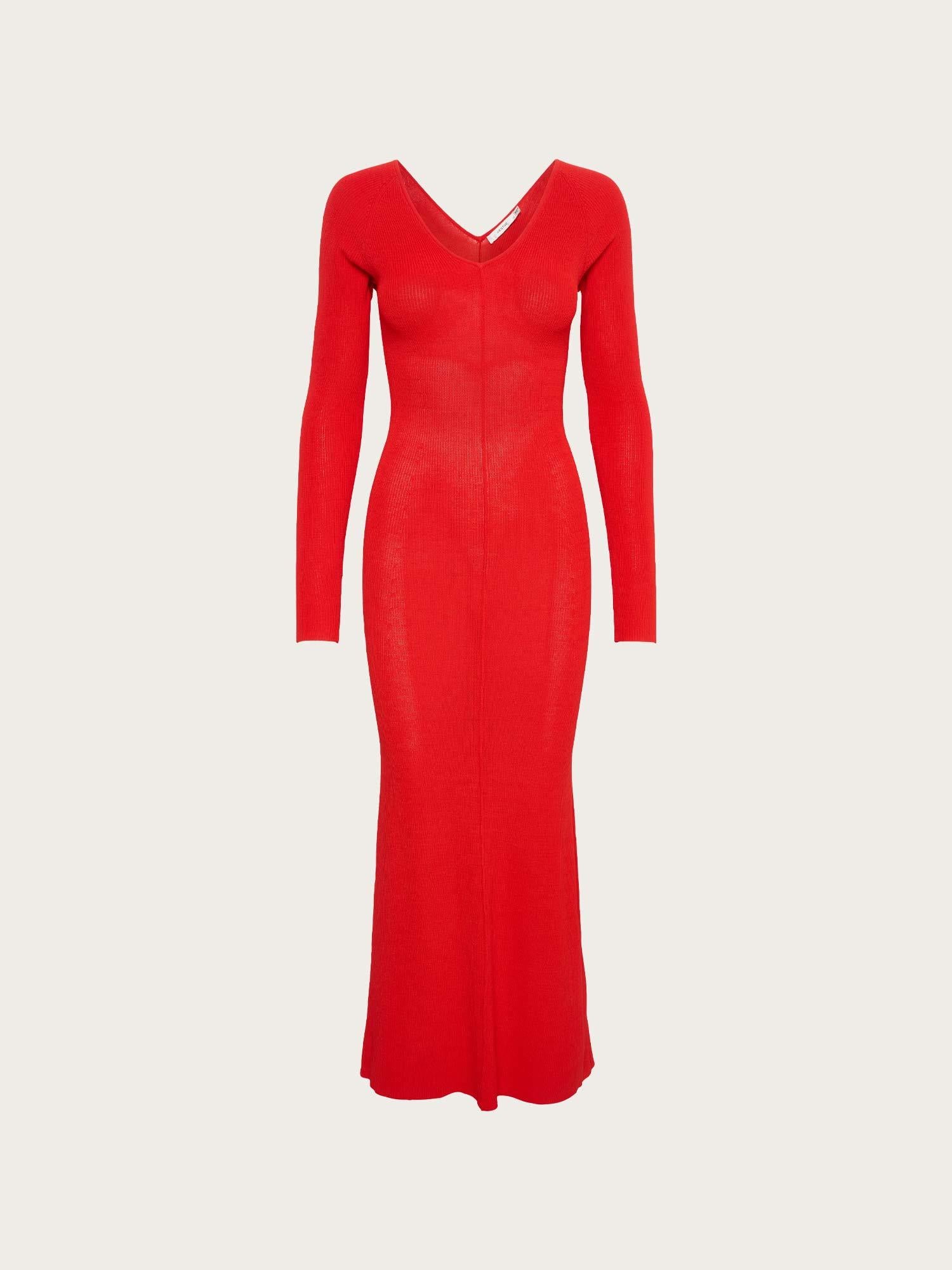 Mona v-neck Long Dress - Red Alert