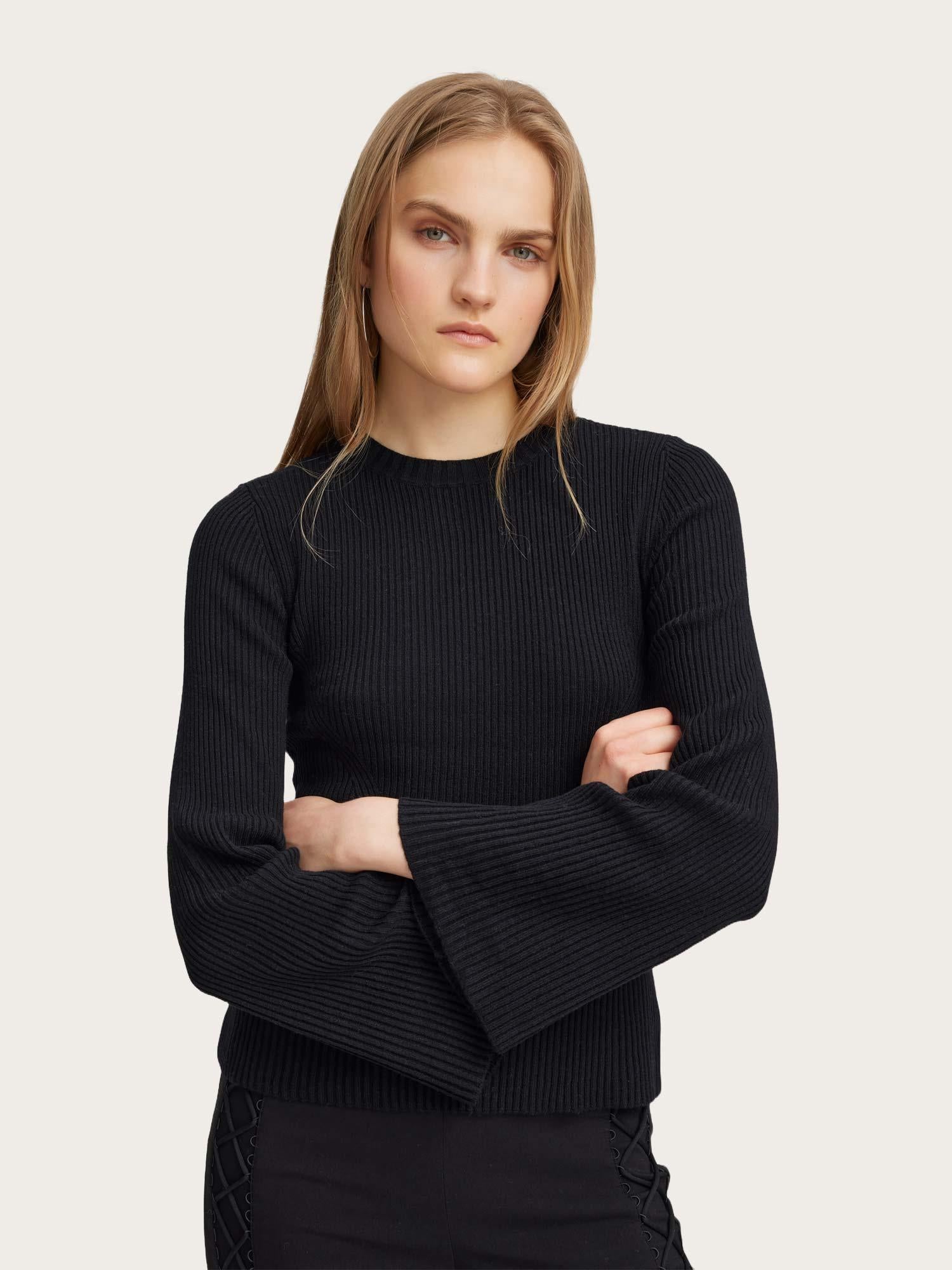 Antali Peplum Wool Pullover - Black