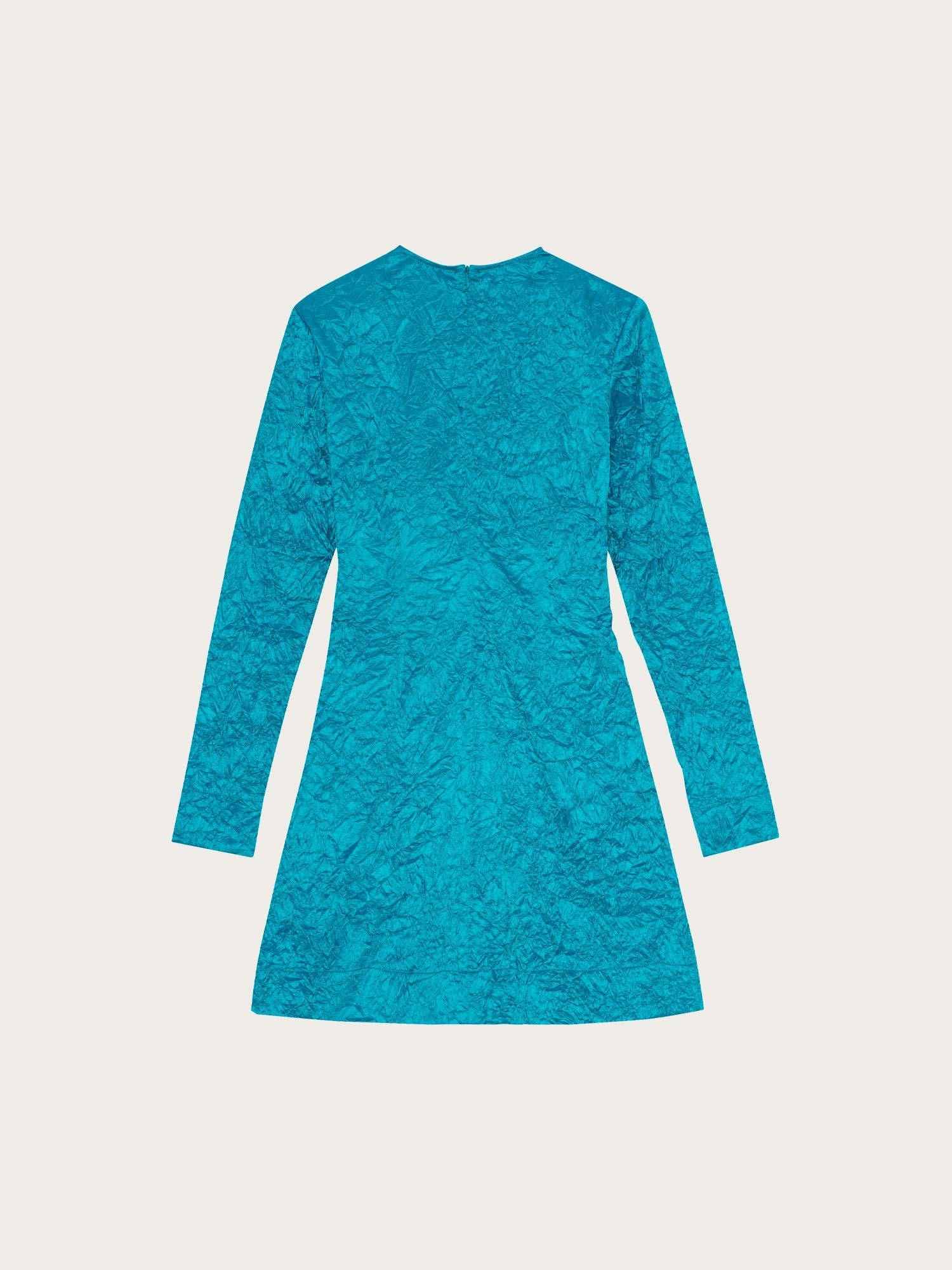 F8817 Crinkled Satin Gathered Knot Mini Dress - Algiers Blue