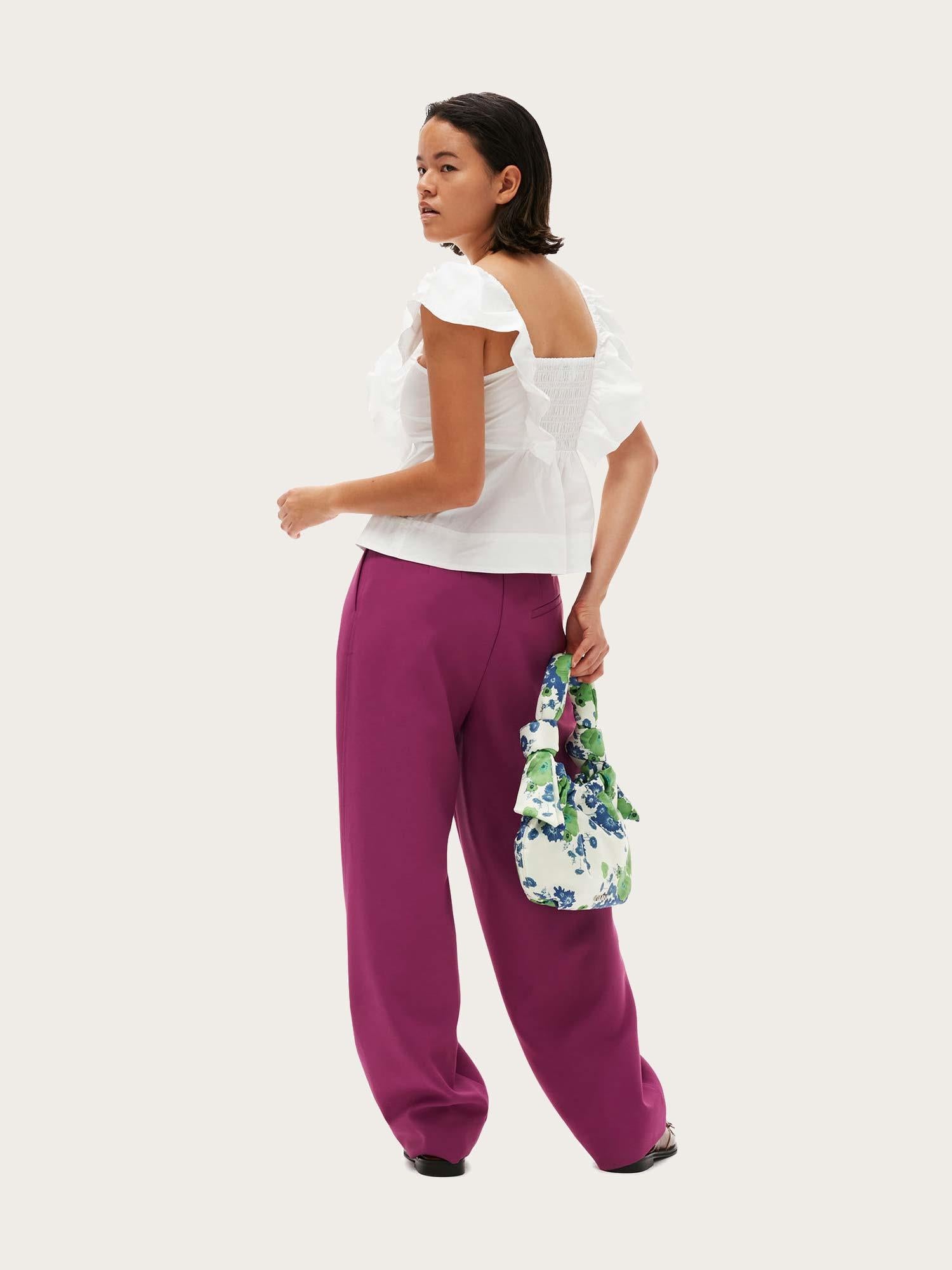 F7998 Summer Suiting Relaxed Pleated Pants - Purple Wine