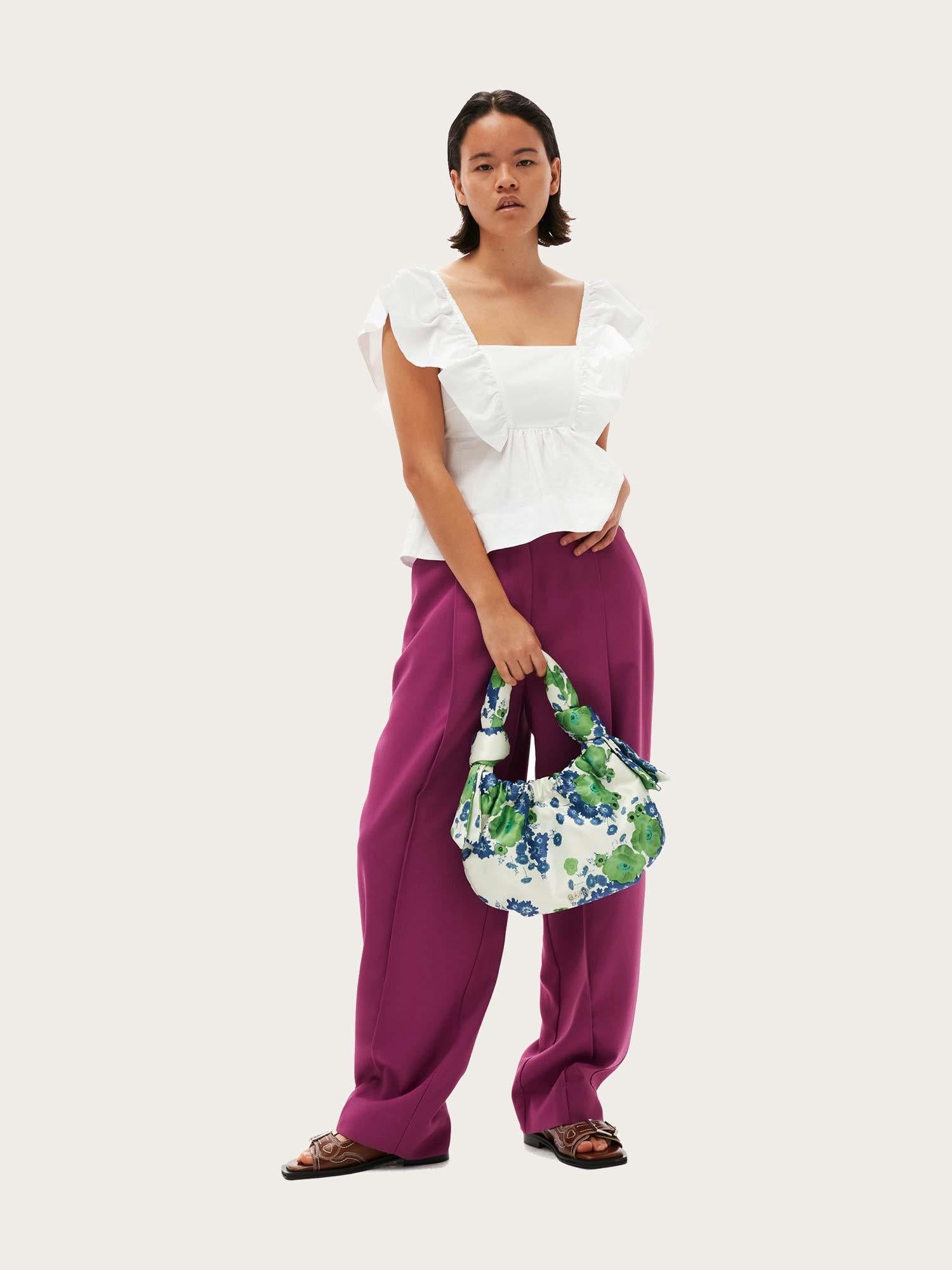 F7998 Summer Suiting Relaxed Pleated Pants - Purple Wine