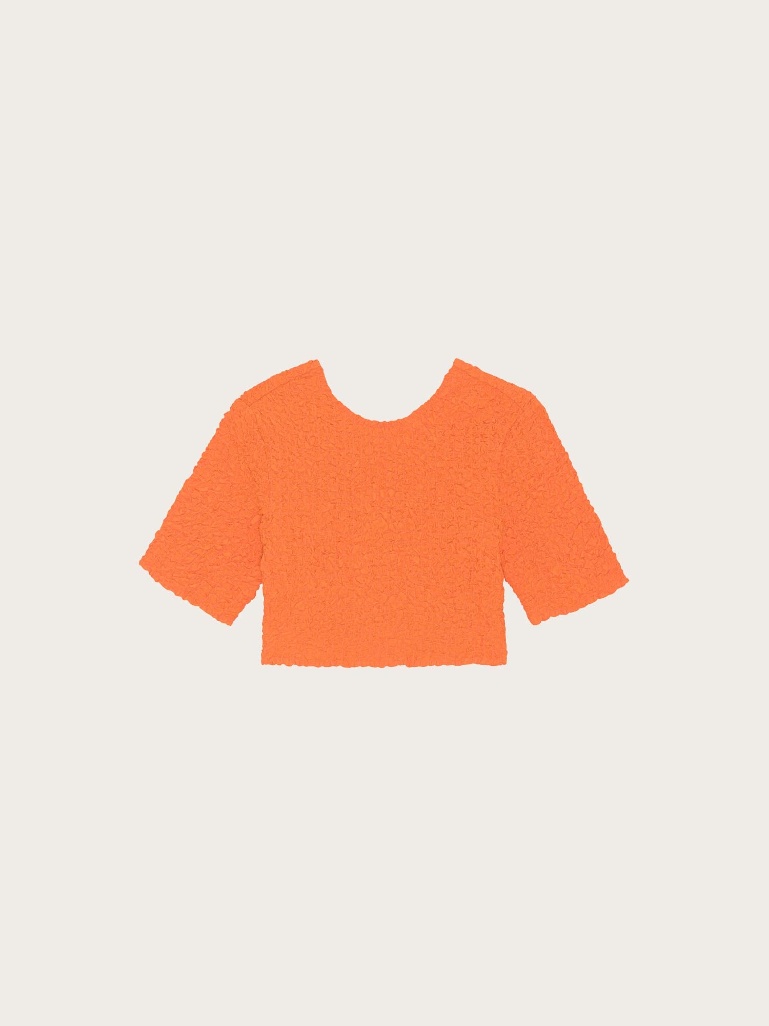 F7708 Cotton Poplin O-Neck Cropped Smock Top - Vibrant Orange