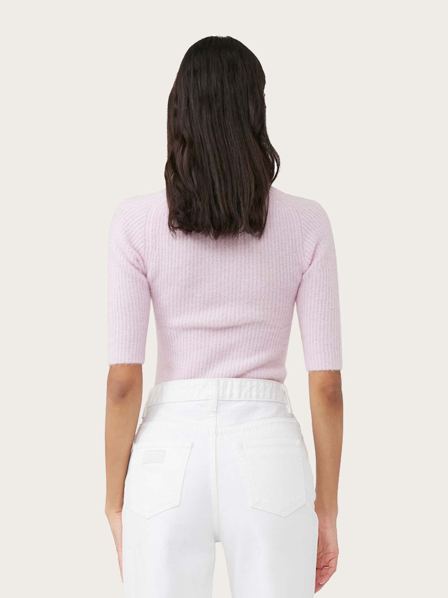 QOMO Oslo – K1860 Soft Wool Cut Out Top - Pink Tulle | GANNI