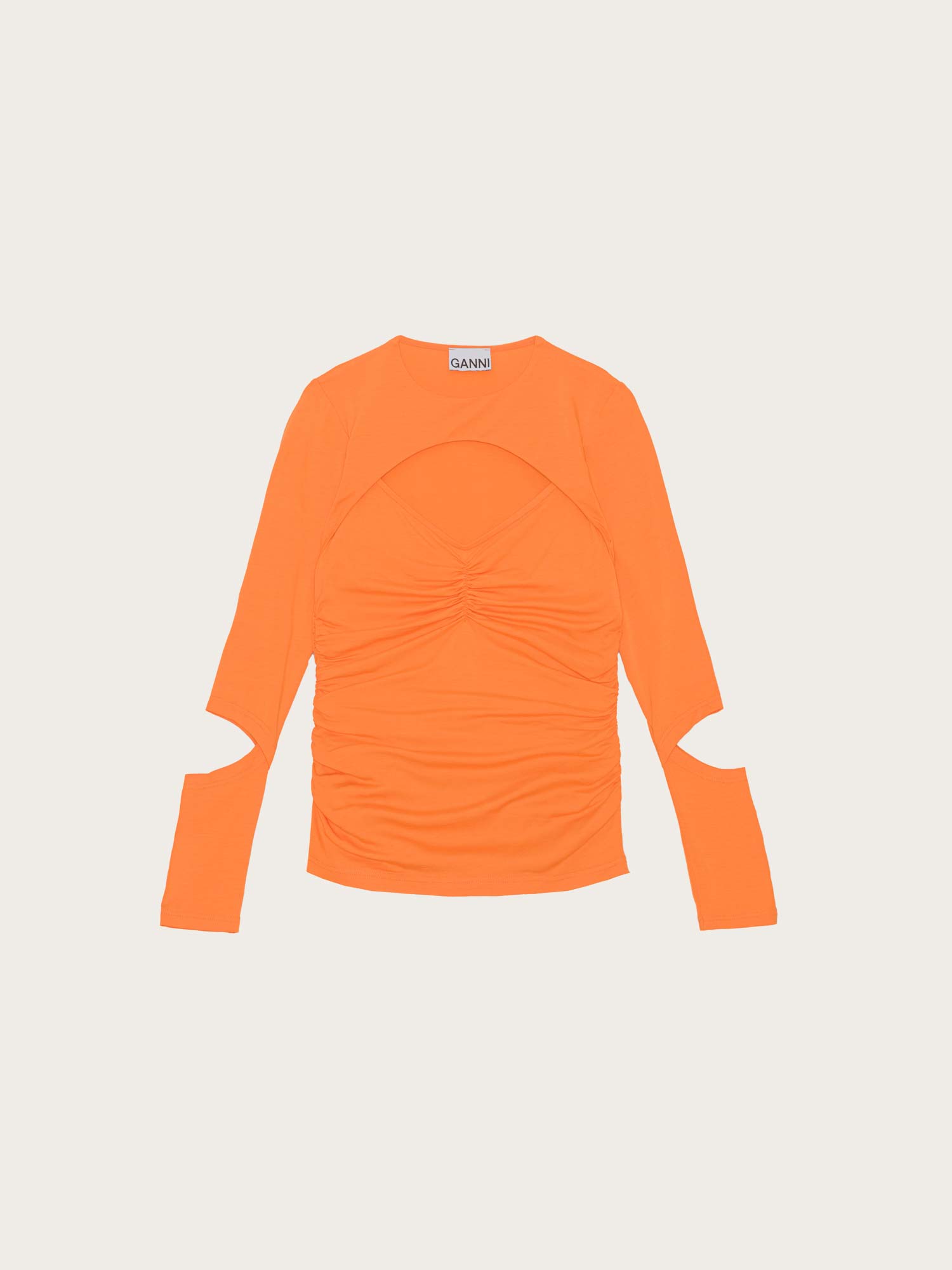T3473 Light Stretch Jersey Cutout Blouse - Vibrant Orange